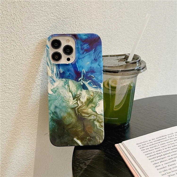 ARU For iPhone 13 Pro 6.1 inch Case Water Transfer Printing TPU Protection Phone Cover