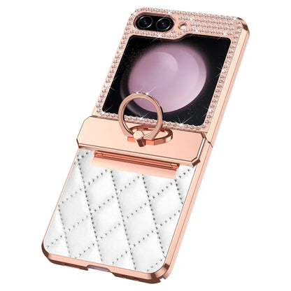 For Samsung Galaxy Z Flip6 5G Case Rhinestone Decor Leather+PC Rhombus Phone Cover
