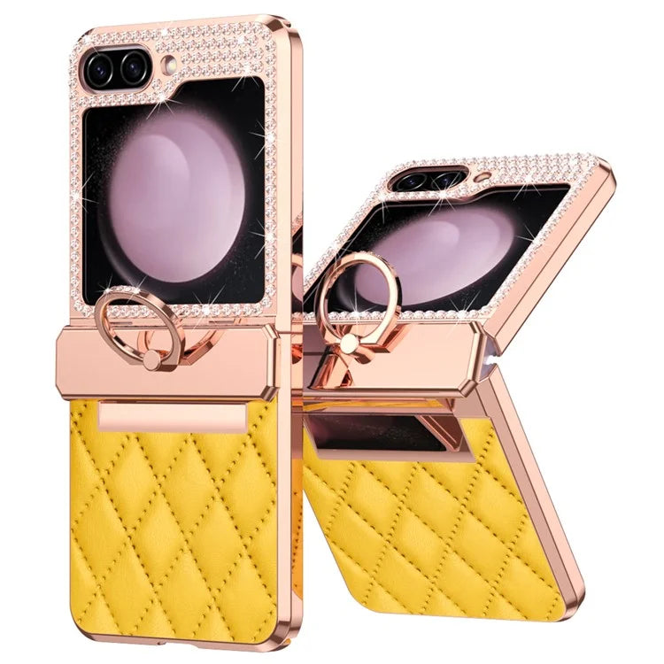 For Samsung Galaxy Z Flip6 5G Case Rhinestone Decor Leather+PC Rhombus Phone Cover