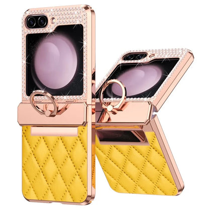 For Samsung Galaxy Z Flip6 5G Case Rhinestone Decor Leather+PC Rhombus Phone Cover