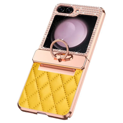 For Samsung Galaxy Z Flip6 5G Case Rhinestone Decor Leather+PC Rhombus Phone Cover