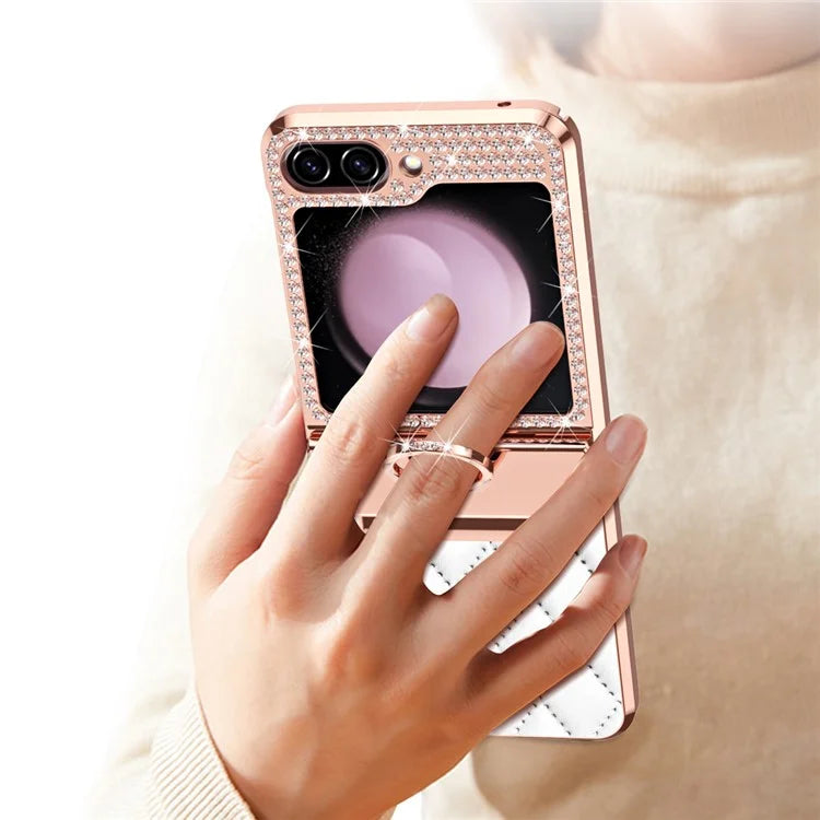 For Samsung Galaxy Z Flip6 5G Case Rhinestone Decor Leather+PC Rhombus Phone Cover