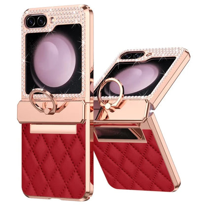 For Samsung Galaxy Z Flip6 5G Case Rhinestone Decor Leather+PC Rhombus Phone Cover