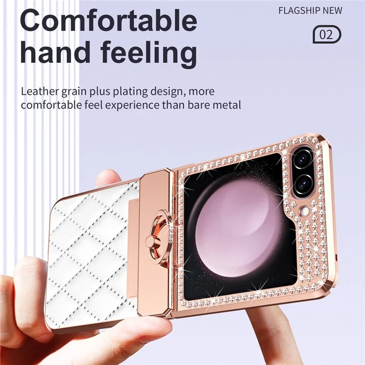 For Samsung Galaxy Z Flip6 5G Case Rhinestone Decor Leather+PC Rhombus Phone Cover