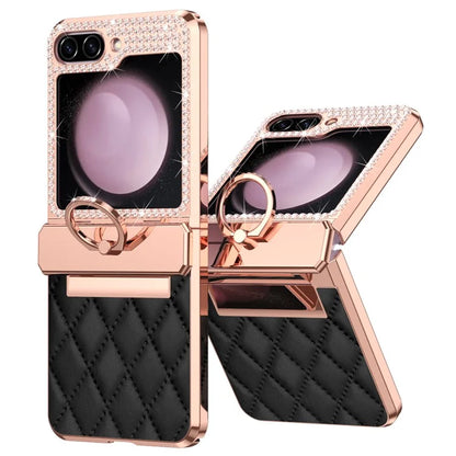 For Samsung Galaxy Z Flip6 5G Case Rhinestone Decor Leather+PC Rhombus Phone Cover