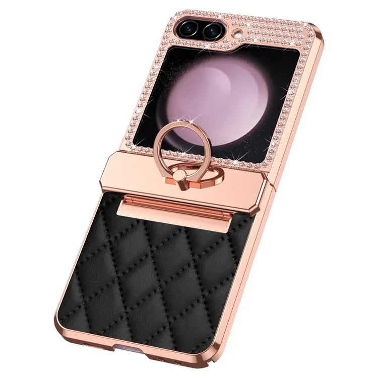 For Samsung Galaxy Z Flip6 5G Case Rhinestone Decor Leather+PC Rhombus Phone Cover