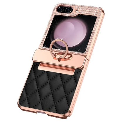 For Samsung Galaxy Z Flip6 5G Case Rhinestone Decor Leather+PC Rhombus Phone Cover