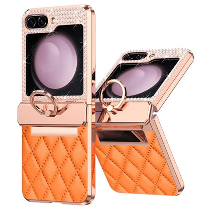 For Samsung Galaxy Z Flip6 5G Case Rhinestone Decor Leather+PC Rhombus Phone Cover
