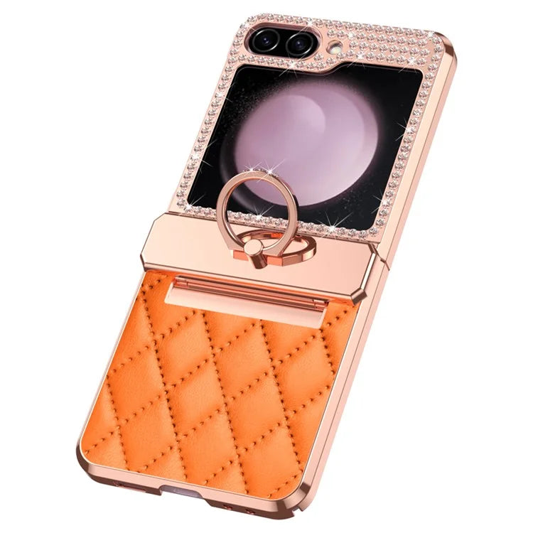 For Samsung Galaxy Z Flip6 5G Case Rhinestone Decor Leather+PC Rhombus Phone Cover