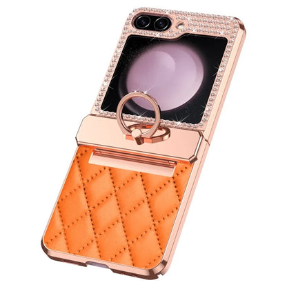 For Samsung Galaxy Z Flip6 5G Case Rhinestone Decor Leather+PC Rhombus Phone Cover