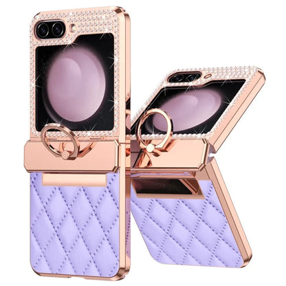 For Samsung Galaxy Z Flip6 5G Case Rhinestone Decor Leather+PC Rhombus Phone Cover