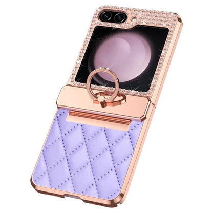 For Samsung Galaxy Z Flip6 5G Case Rhinestone Decor Leather+PC Rhombus Phone Cover