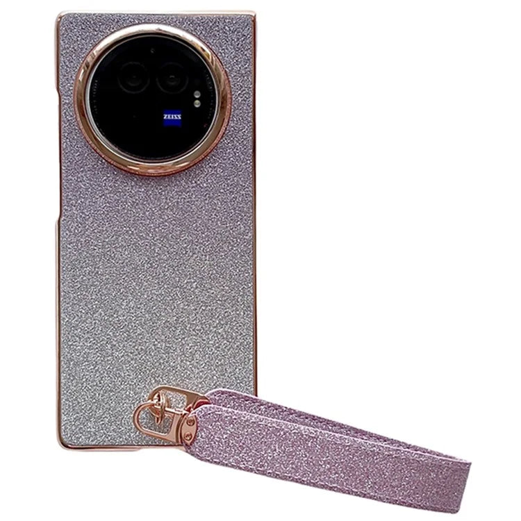 For vivo X Fold3 Case Hard PC Bling Glitter Phone Cover with Wrist Strap