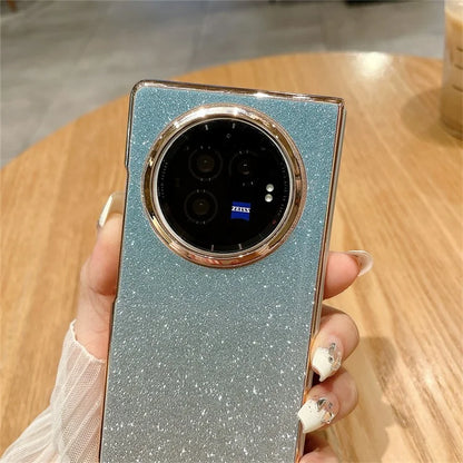 For vivo X Fold3 Case Hard PC Bling Glitter Phone Cover with Wrist Strap