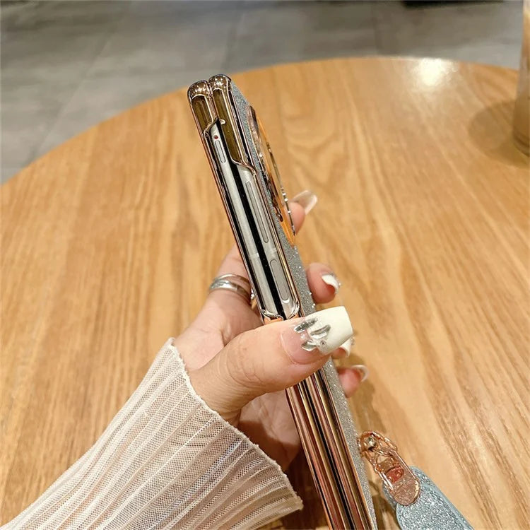 For vivo X Fold3 Case Hard PC Bling Glitter Phone Cover with Wrist Strap