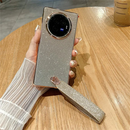 For vivo X Fold3 Case Hard PC Bling Glitter Phone Cover with Wrist Strap