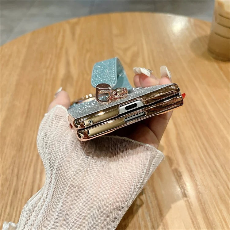 For vivo X Fold3 Case Hard PC Bling Glitter Phone Cover with Wrist Strap