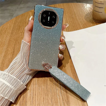 For Huawei Mate X3 5G Case Bling Glitter Hard PC Phone Cover with Wrist Strap