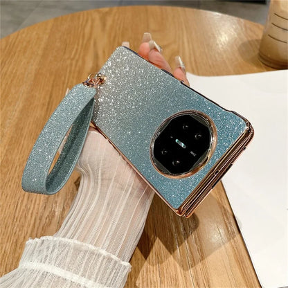 For Huawei Mate X3 5G Case Bling Glitter Hard PC Phone Cover with Wrist Strap