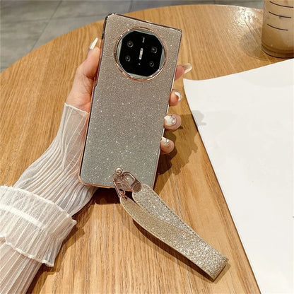 For Huawei Mate X3 5G Case Bling Glitter Hard PC Phone Cover with Wrist Strap