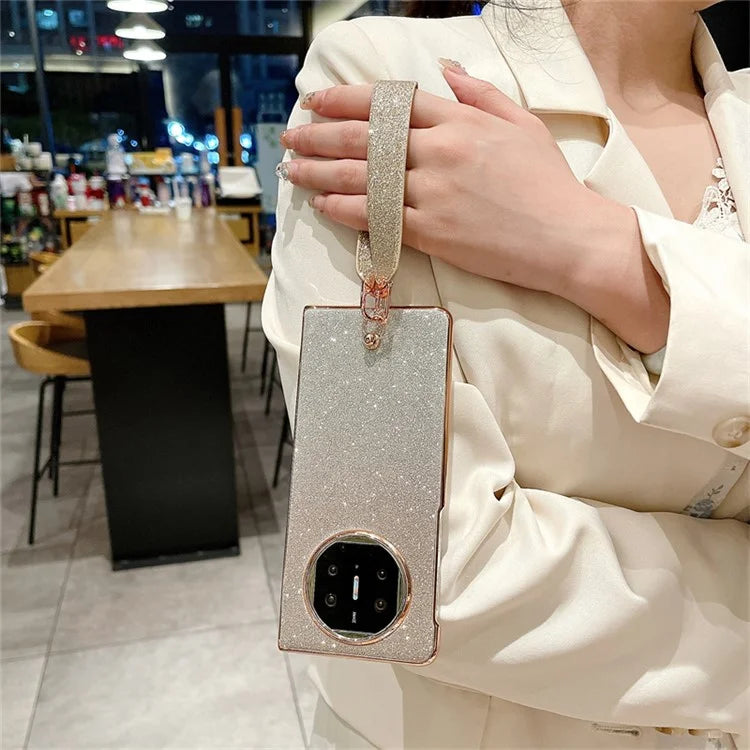 For Huawei Mate X3 5G Case Bling Glitter Hard PC Phone Cover with Wrist Strap