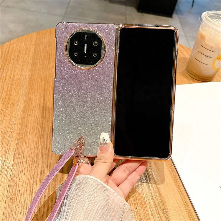 For Huawei Mate X3 5G Case Bling Glitter Hard PC Phone Cover with Wrist Strap