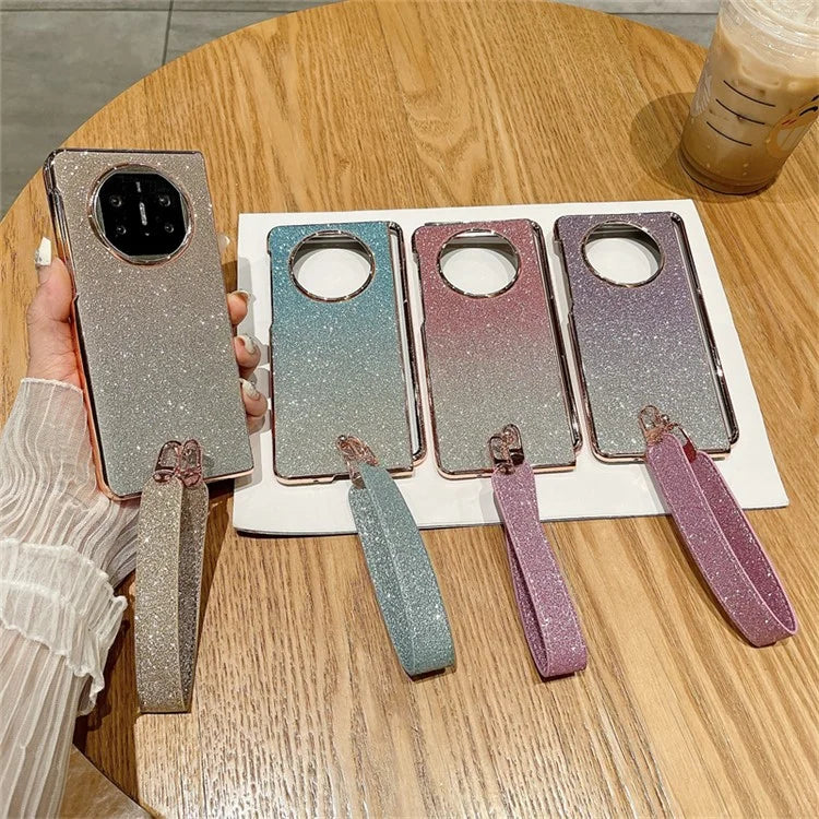 For Huawei Mate X3 5G Case Bling Glitter Hard PC Phone Cover with Wrist Strap