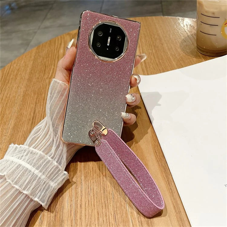 For Huawei Mate X3 5G Case Bling Glitter Hard PC Phone Cover with Wrist Strap