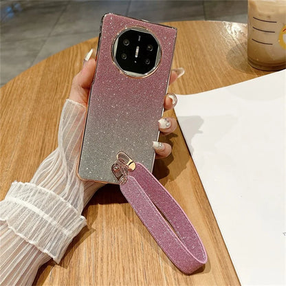For Huawei Mate X3 5G Case Bling Glitter Hard PC Phone Cover with Wrist Strap