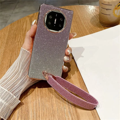 For Huawei Mate X3 5G Case Bling Glitter Hard PC Phone Cover with Wrist Strap
