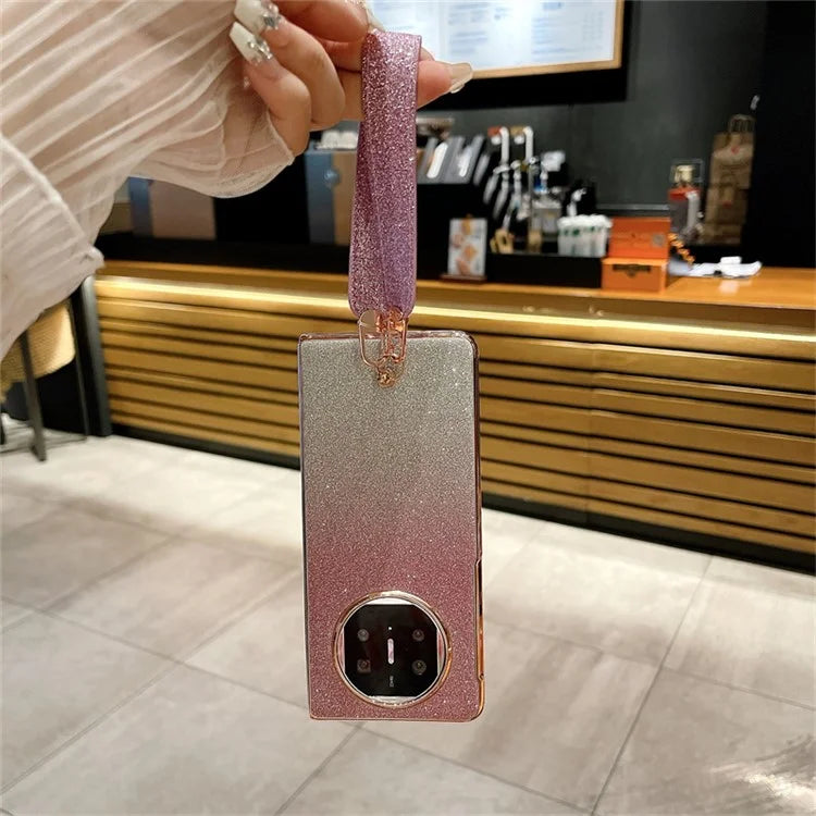 For Huawei Mate X3 5G Case Bling Glitter Hard PC Phone Cover with Wrist Strap