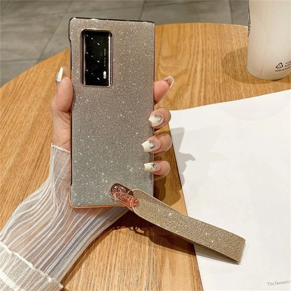 For Huawei Mate X2 Shockproof Case Bling Glitter Hard PC Phone Shell with Wrist Strap