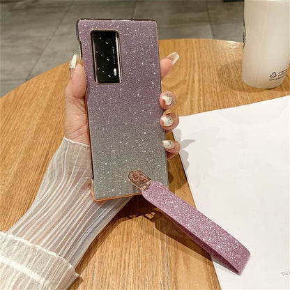 For Huawei Mate X2 Shockproof Case Bling Glitter Hard PC Phone Shell with Wrist Strap