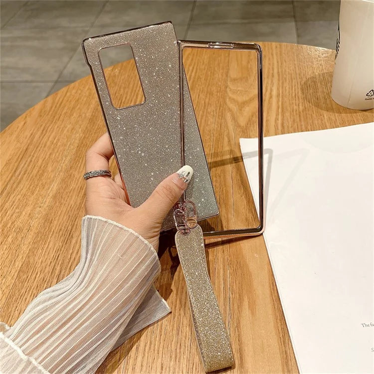 For Huawei Mate X2 Shockproof Case Bling Glitter Hard PC Phone Shell with Wrist Strap