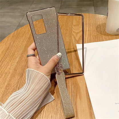 For Huawei Mate X2 Shockproof Case Bling Glitter Hard PC Phone Shell with Wrist Strap