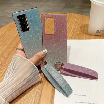 For Huawei Mate X2 Shockproof Case Bling Glitter Hard PC Phone Shell with Wrist Strap