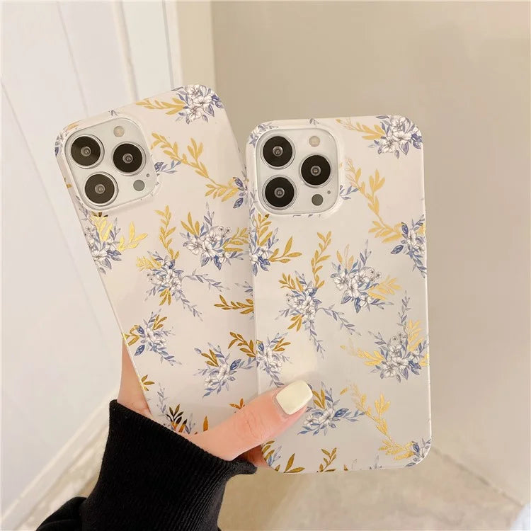 ARU For iPhone 13 Pro Max 6.7 inch Case Stylish Water Transfer Printing Glossy TPU Phone Cover