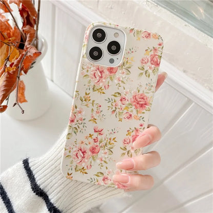 ARU For iPhone 15 Pro Drop Proof Phone Case Water Transfer Printing TPU Back Cover Flower
