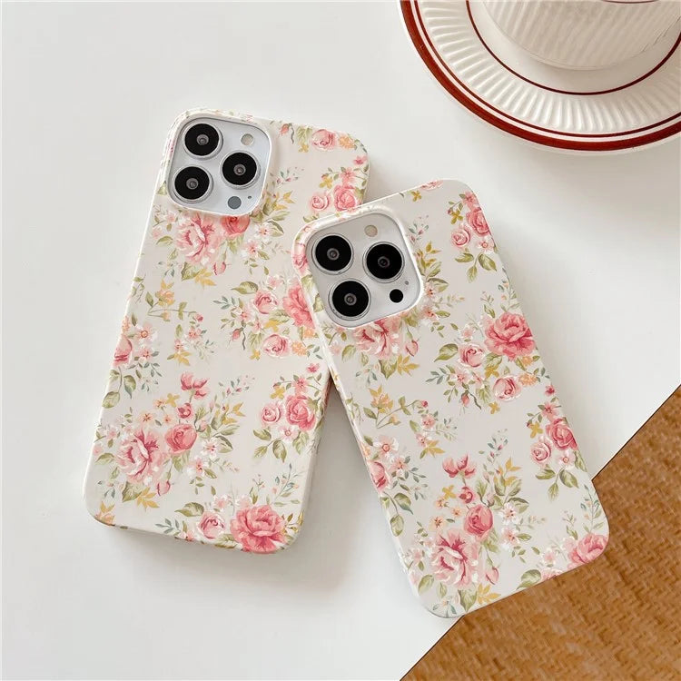 ARU For iPhone 15 Pro Drop Proof Phone Case Water Transfer Printing TPU Back Cover Flower