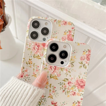 ARU For iPhone 15 Pro Drop Proof Phone Case Water Transfer Printing TPU Back Cover Flower