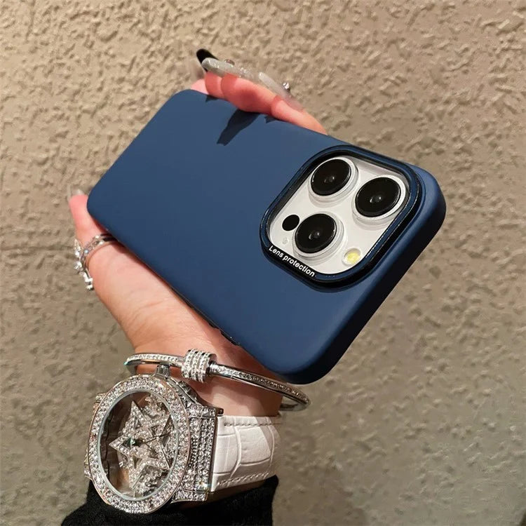 For iPhone 15 Pro Cell Phone Case Matte PC Phone Shell with Metal Lens Frame