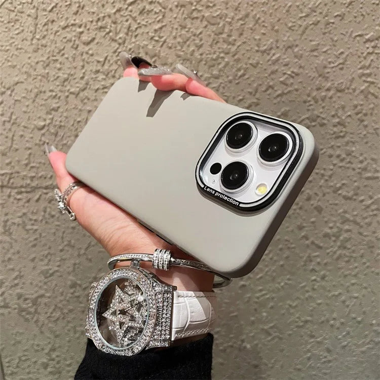 For iPhone 15 Pro Cell Phone Case Matte PC Phone Shell with Metal Lens Frame