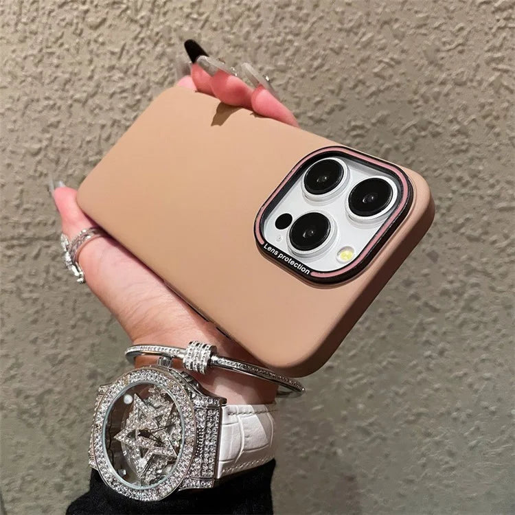 For iPhone 15 Pro Cell Phone Case Matte PC Phone Shell with Metal Lens Frame