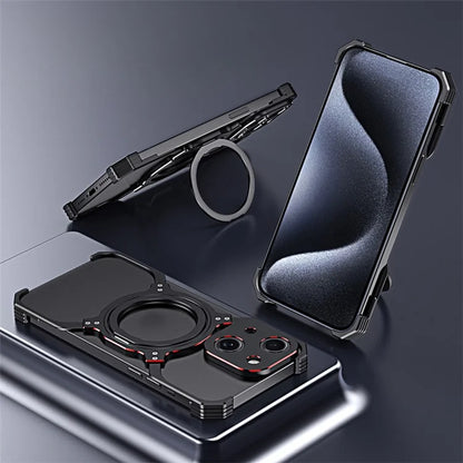 For iPhone 13 Case Kickstand Frameless Metal Phone Bumper Cover Compatible with MagSafe