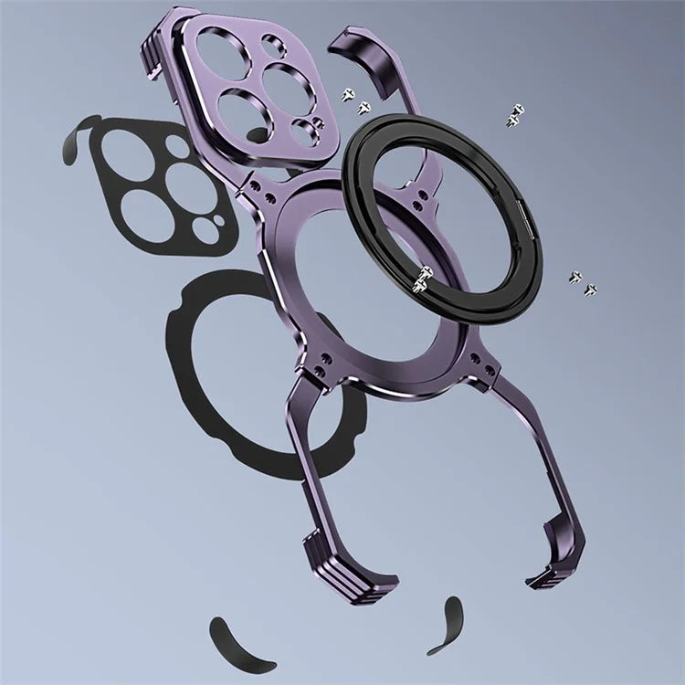 For iPhone 13 Case Kickstand Frameless Metal Phone Bumper Cover Compatible with MagSafe