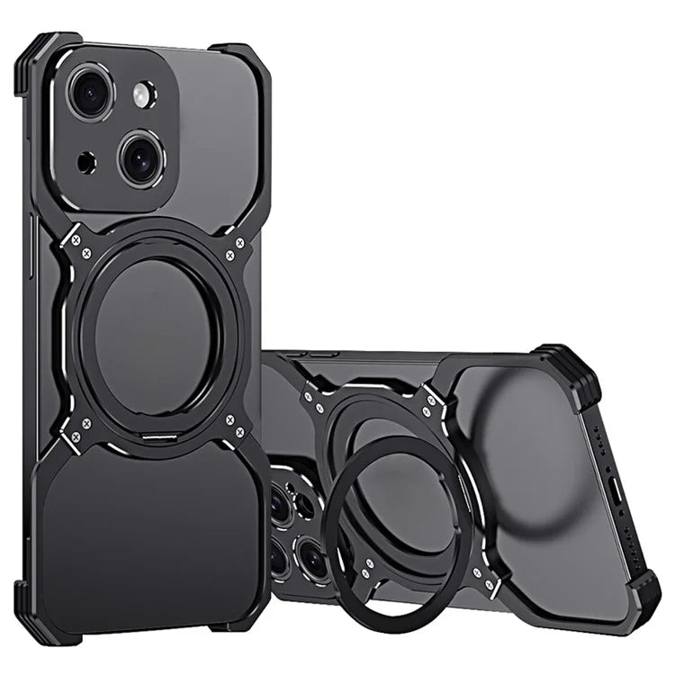 For iPhone 13 Case Kickstand Frameless Metal Phone Bumper Cover Compatible with MagSafe
