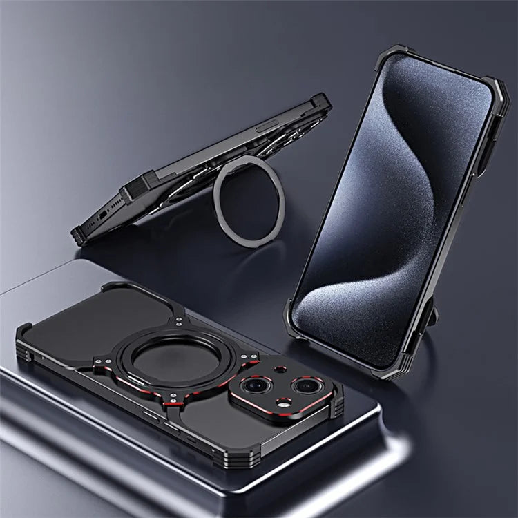 For iPhone 13 Case Kickstand Frameless Metal Phone Bumper Cover Compatible with MagSafe
