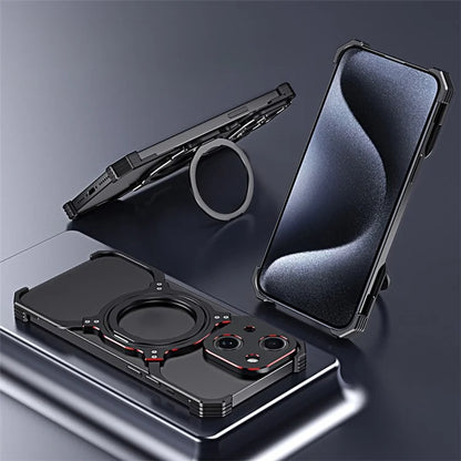 For iPhone 13 Case Kickstand Frameless Metal Phone Bumper Cover Compatible with MagSafe