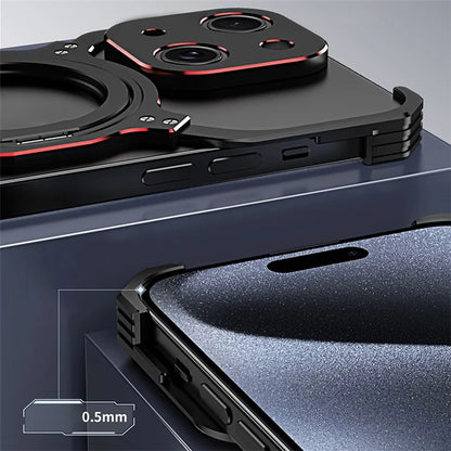For iPhone 15 Case Compatible with MagSafe Frameless Metal Phone Bumper Case with Kickstand