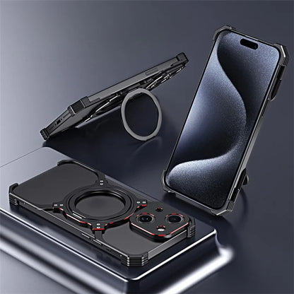 For iPhone 15 Case Compatible with MagSafe Frameless Metal Phone Bumper Case with Kickstand
